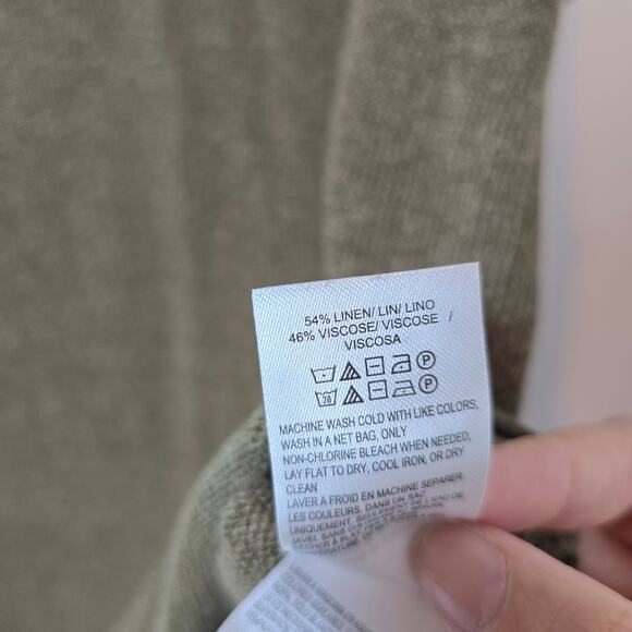 Lucky Brand V-Neck Sweater Vest Size M Olive Green Linen Blend Side Slits Boho - Picture 8 of 8